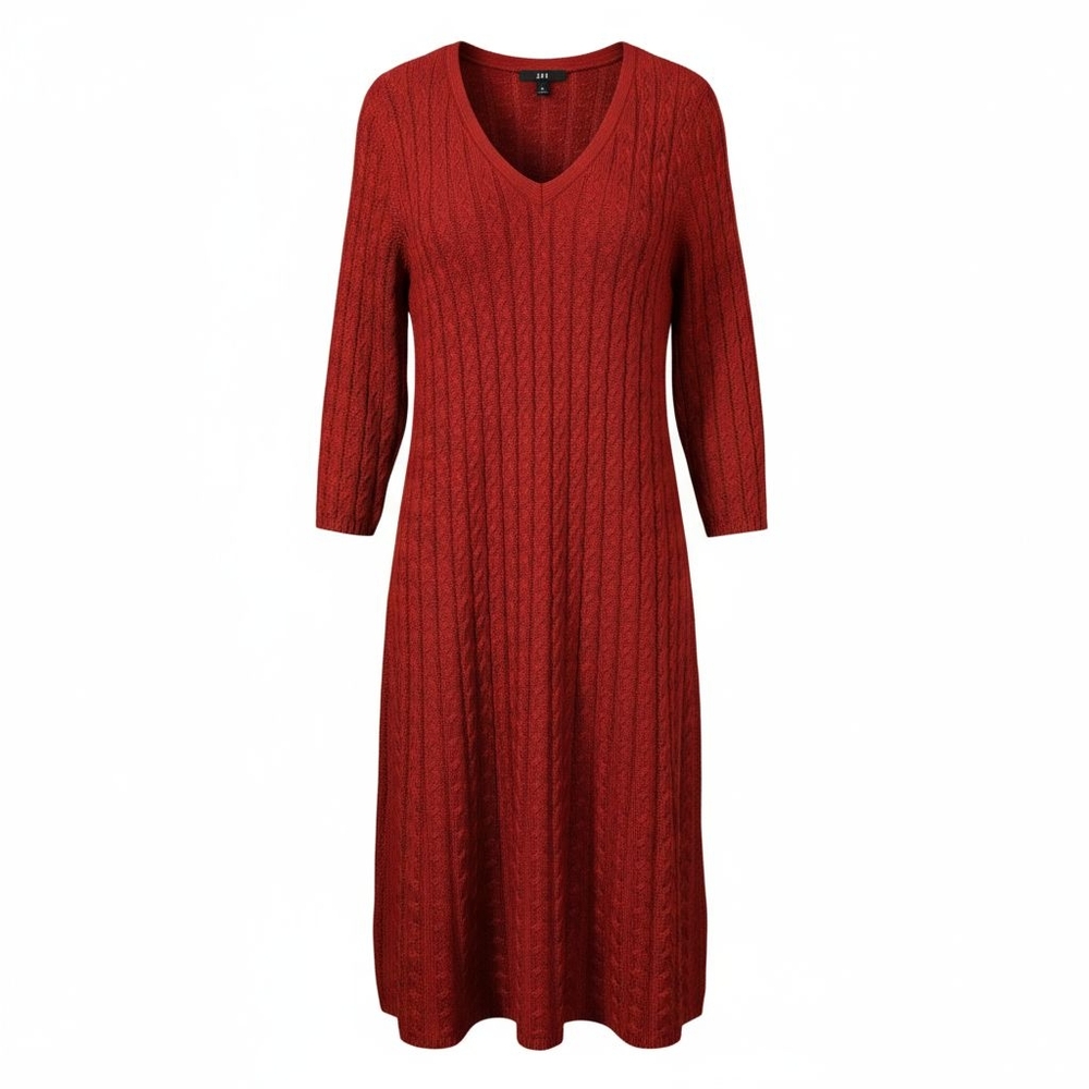 Red Cable Knit Sweater Dress